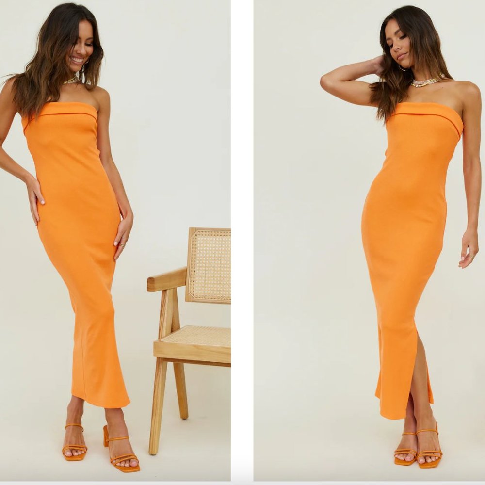 Orange Strapless Maxi Dress